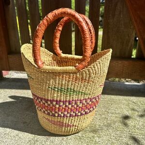 Handwoven Tan and Pink Basket Bag